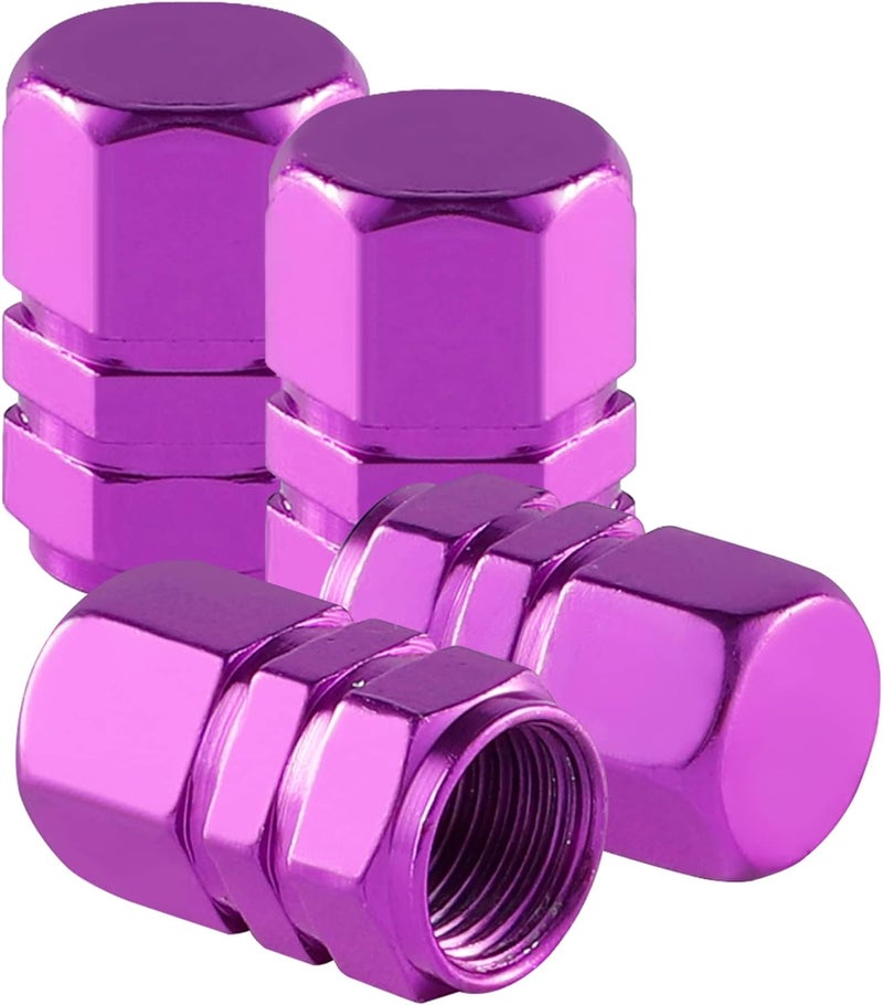alpmosn Aluminum Tire Stem Valve Caps Wheel Valve Covers Car Dustproof Tire Cap Cover Accessories, Universal for SUV, Car, Bike and Motorcycle，Hexagon Shape (4PCS Purple) - Image 1